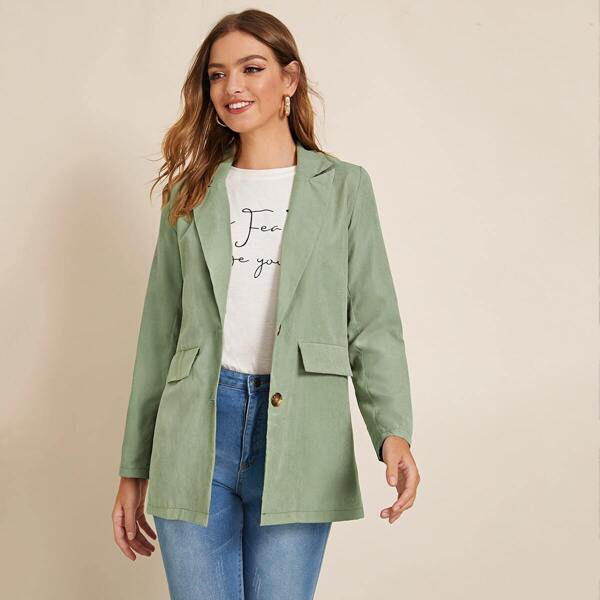 

Solid Double Button Lapel Blazer, Green