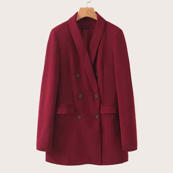 

Solid Double Breasted Shawl Collar Blazer, Burgundy