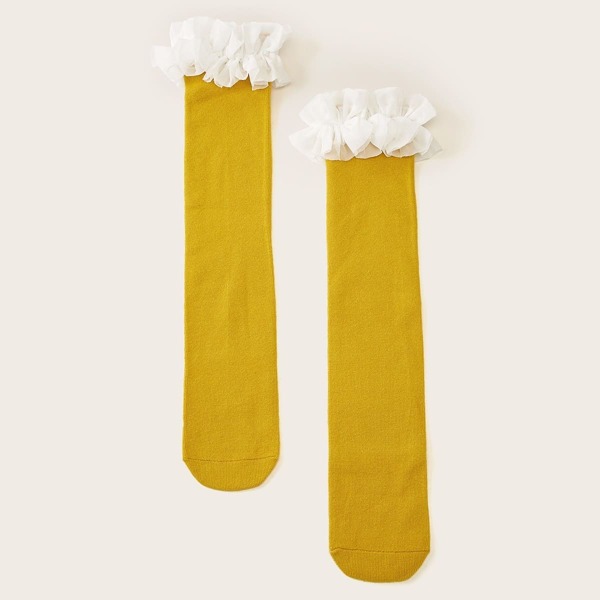 

Toddler Girls Mesh Flower Trim Knee Length Socks 1pair