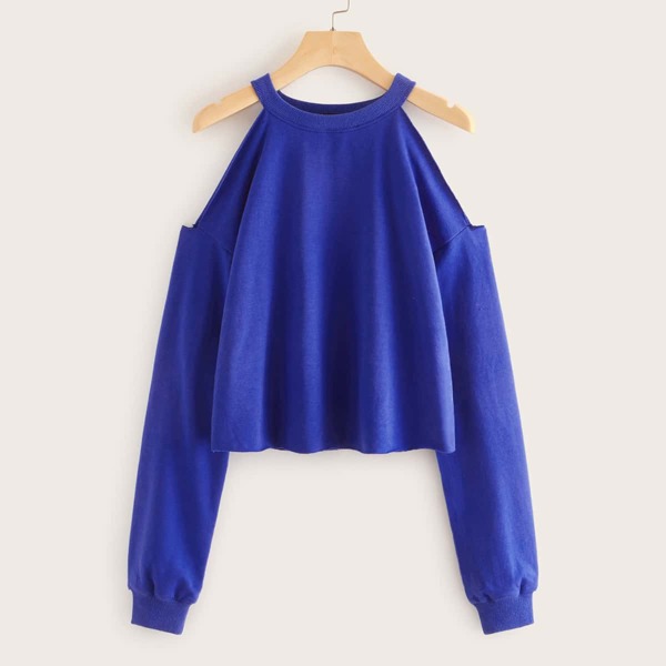 

Solid Cold Shoulder Pullover