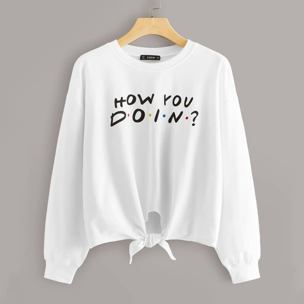 

Knot Hem Slogan Graphic Sweatshirt, White