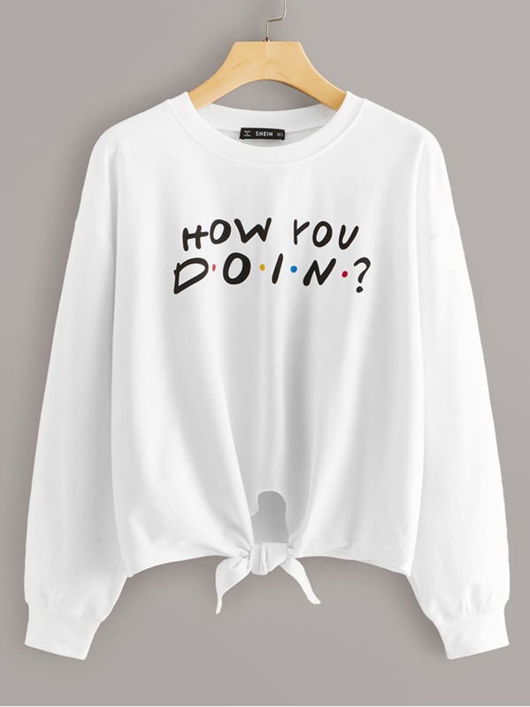 

Knot Hem Slogan Graphic Sweatshirt, White