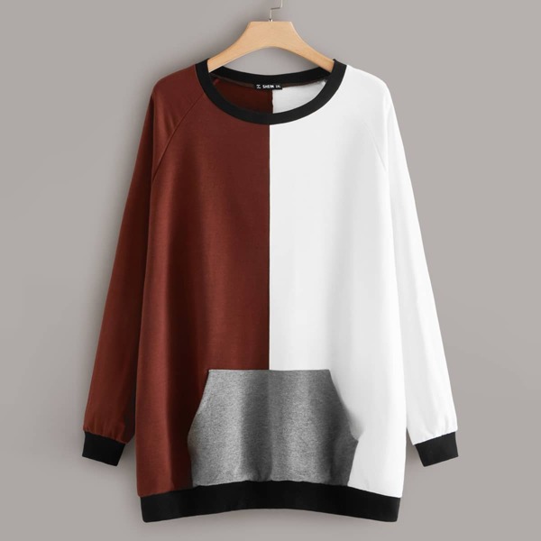 

Plus Pocket Front Colorblock Sweatshirt, Multicolor