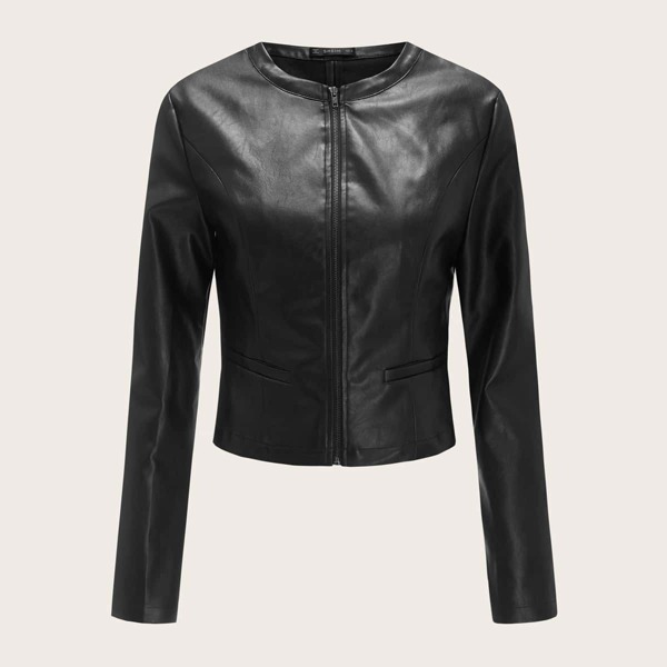 

Zipper Front PU Jacket, Black