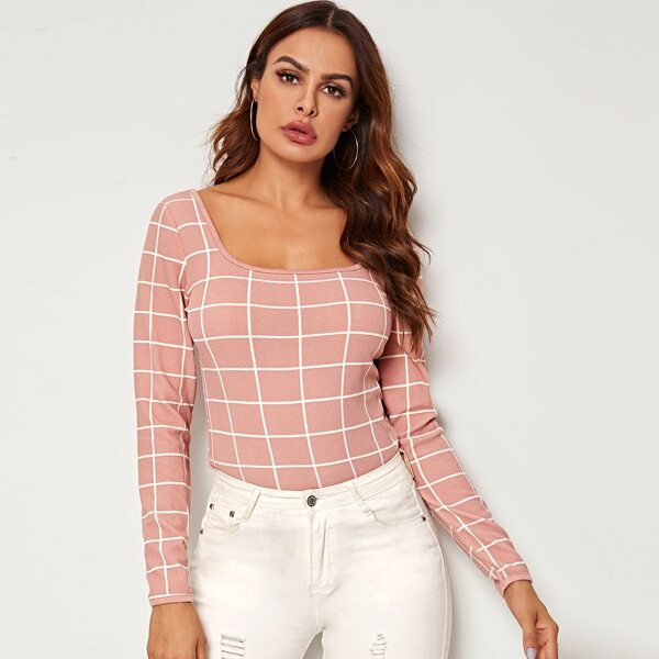 

Square Neck Grid Top
