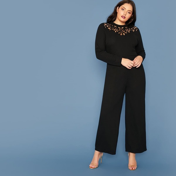 

Plus Laser Cut Detail Palazzo Jumpsuit Without Belt