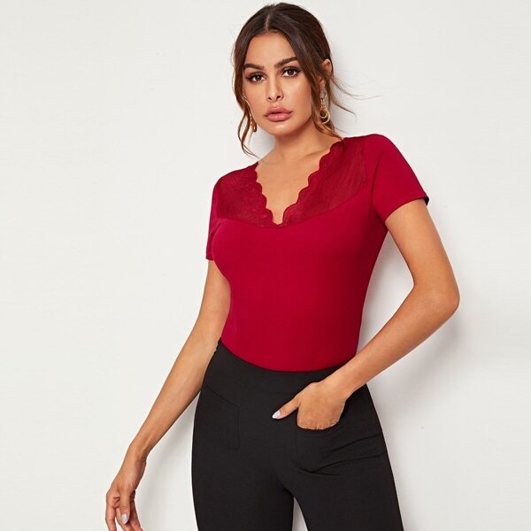 

Solid Lace Yoke Top