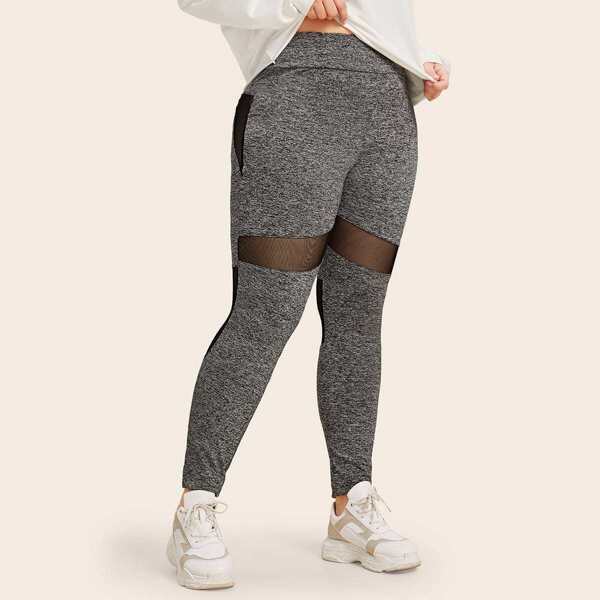 

Plus High Waist Mesh Insert Leggings