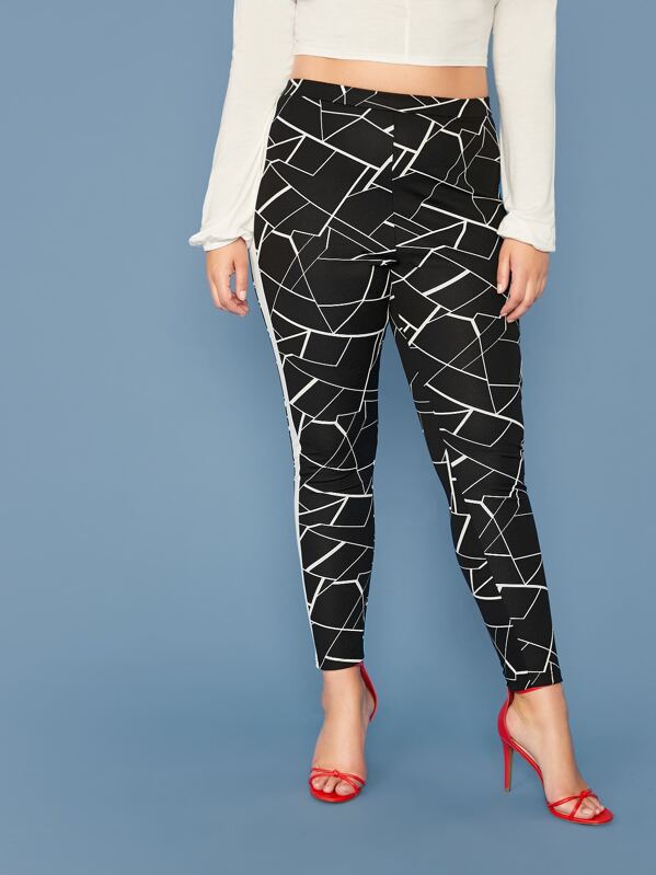 

Plus Striped Side Geo Print Leggings, Black, Marcelle Pallais