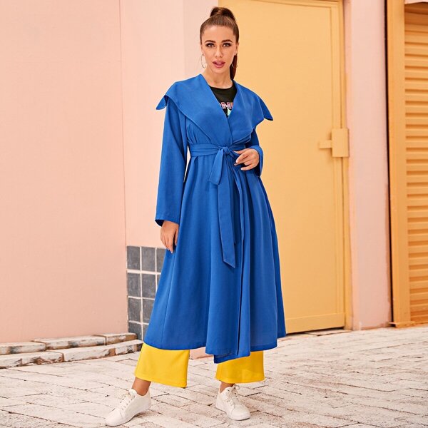 

Solid Belted Waterfall Coat, Blue bright