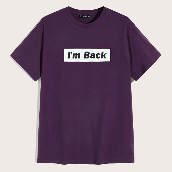 

Men Slogan Print Tee, Purple