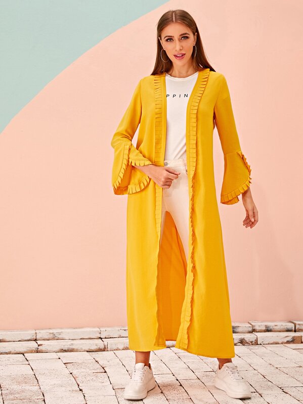 

Split Sleeve Pleated Trim Abaya, Yellow, Hanna