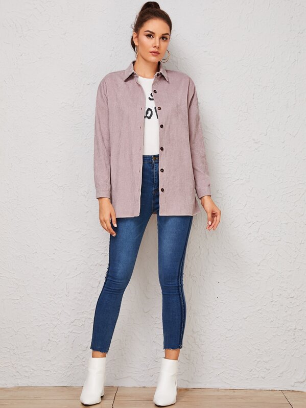

Drop Shoulder Cord Shirt, Pink, Vlada