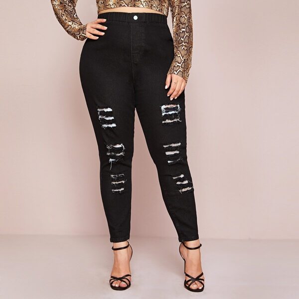 

Plus Ripped High Waist Jeans, Black