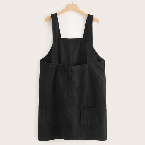 

Plus Dual Pocket Pinafore Denim Dress, Black