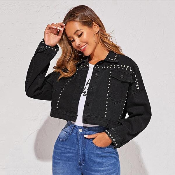 

Black Wash Studded Denim Trucker Jacket