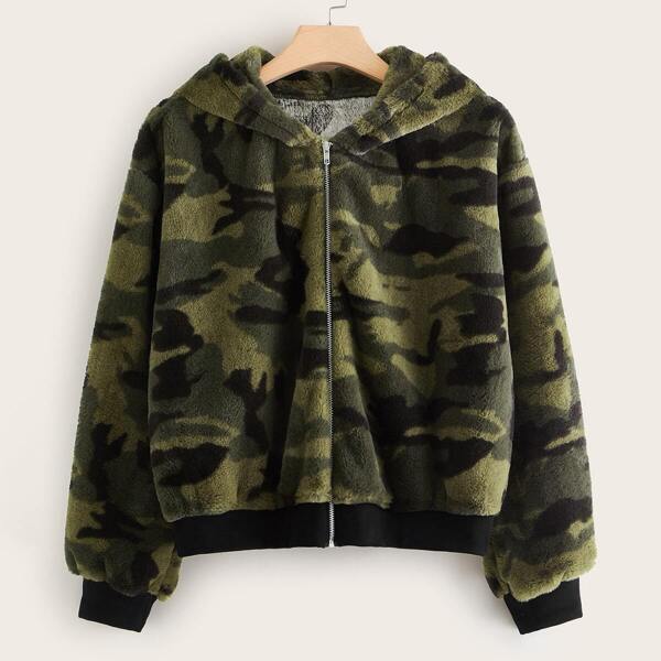 

Plus Camo Print Teddy Jacket