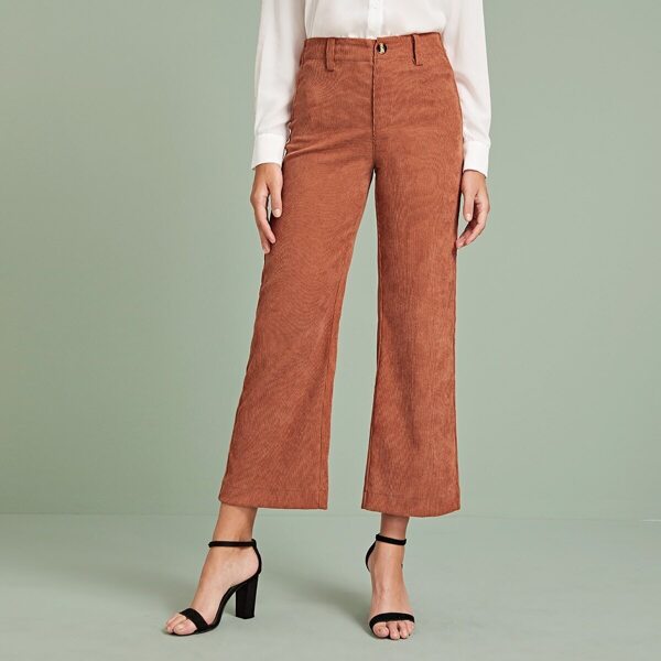 

Corduroy Button Fly Wide Leg Pants, Brown