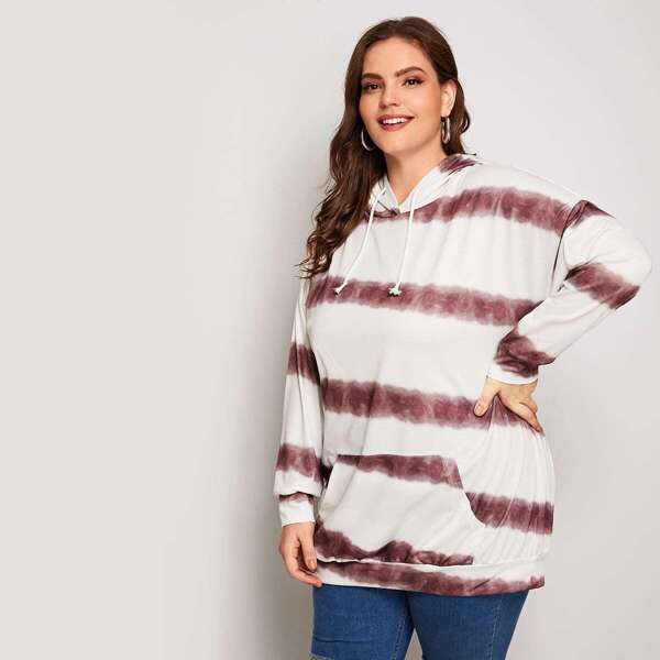 

Plus Tie Dye Kangaroo Pocket Hoodie, White