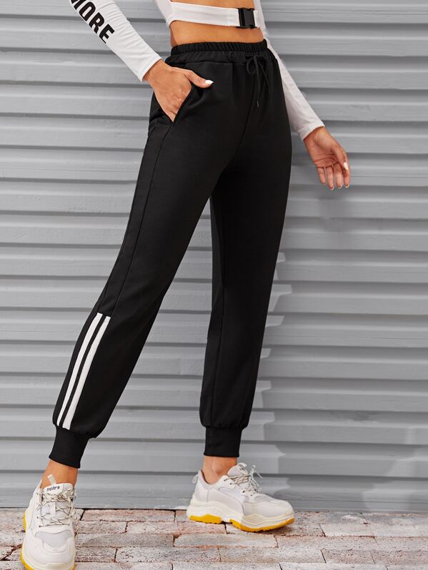

Side Stripe Drawstring Waist Sweatpants, Black, Gabe
