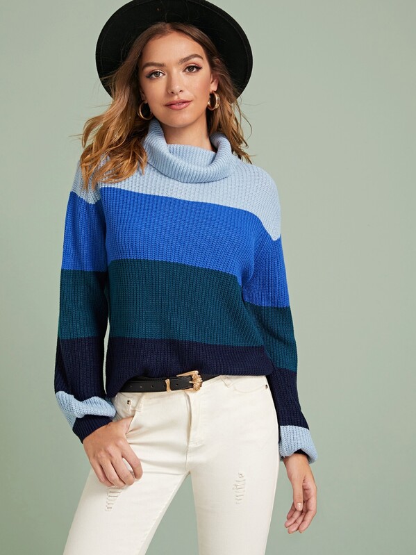 

Ombre Ribbed Knit High Neck Sweater, Multicolor, Luiza