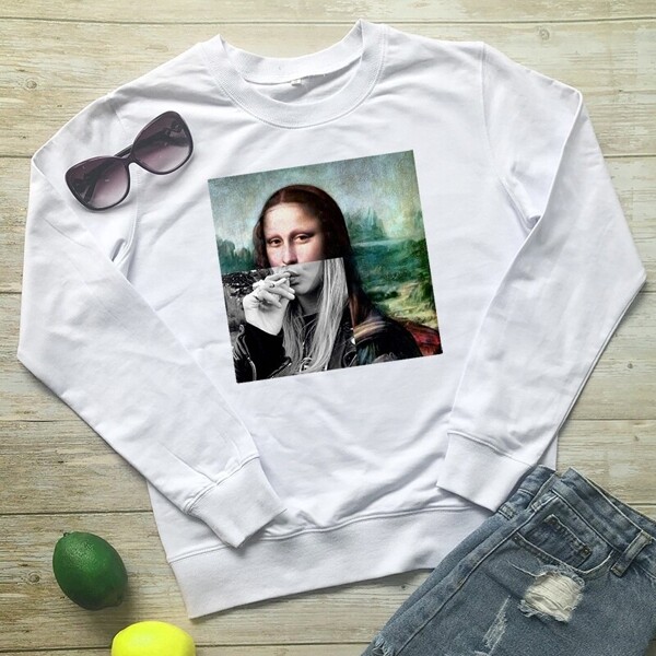 

Figure Print Round Neck Sweatshirt, White