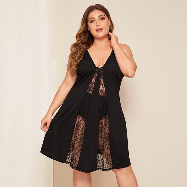 

Plus Contrast Lace Slips, Black