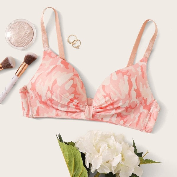 

Camouflage Adjustable Strap Bra, Pink