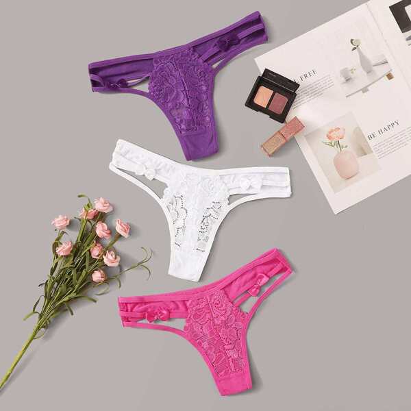 

3pack Cut Out Floral Lace Panty Set, Multicolor