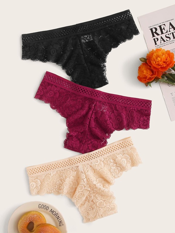 

3pack Floral Lace Panty Set, Multicolor