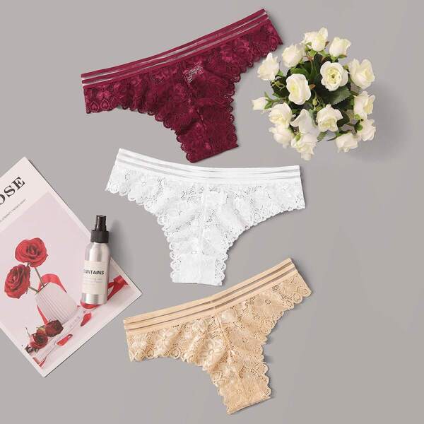 

3pack Floral Lace Panty Set, Multicolor