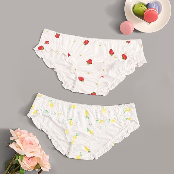 

2pack Fruit Print Panty Set, White