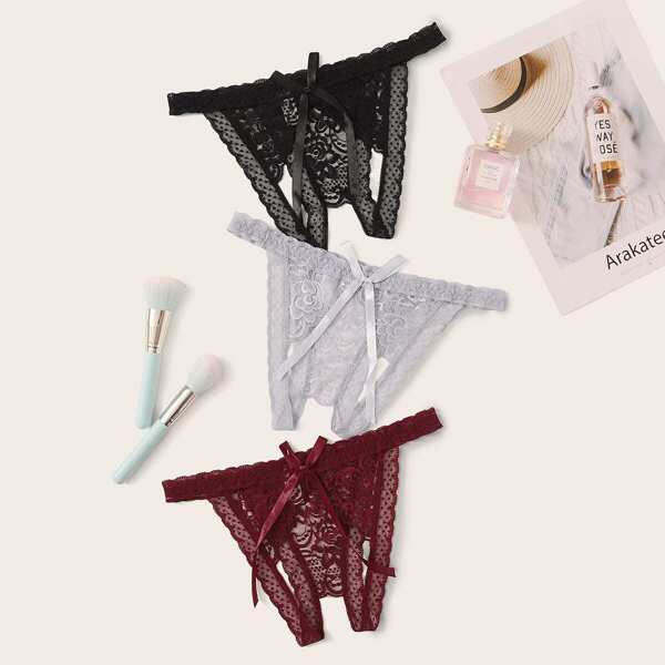 

3pack Floral Lace Crotchless Panty Set, Multicolor