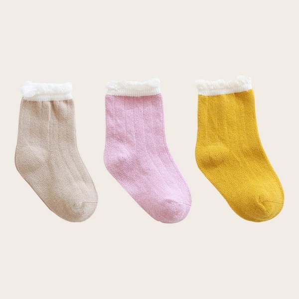 

3pairs Baby Contrast Trim Socks, Multicolor