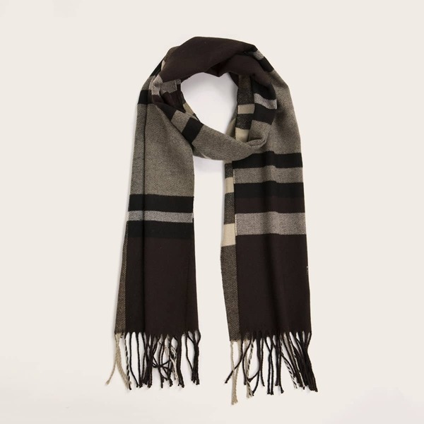 

Men Plaid Pattern Fringe Scarf, Multicolor