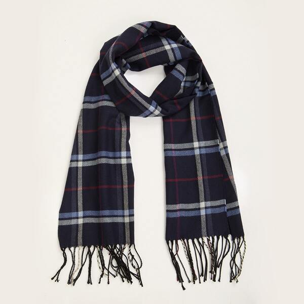 

Men Plaid Pattern Fringe Scarf, Multicolor