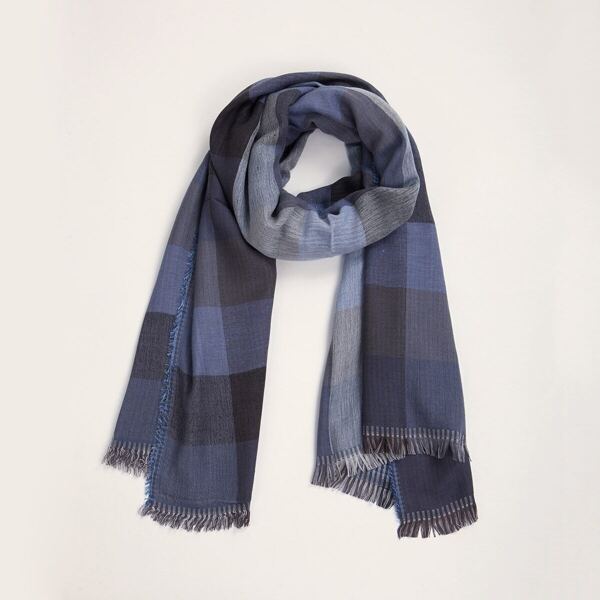 

Men Plaid Pattern Raw Hem Scarf