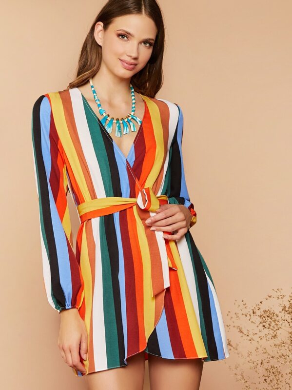 Self Belted Striped Wrap Dress, Multicolor, Anja Petric