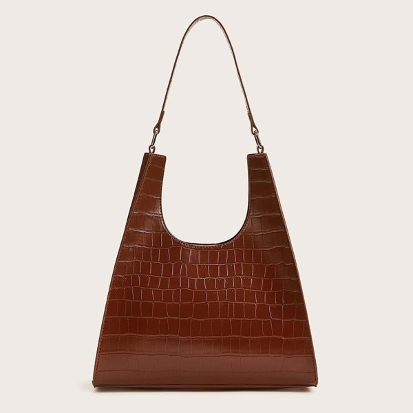 

Croc Embossed Tote Bag, Brown