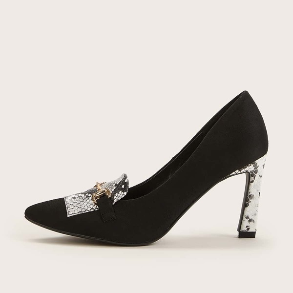 

Snakeskin Detail Point Toe Heels, Black