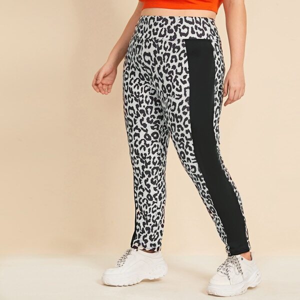

Plus Leopard Print Wide Band Leggings, Multicolor