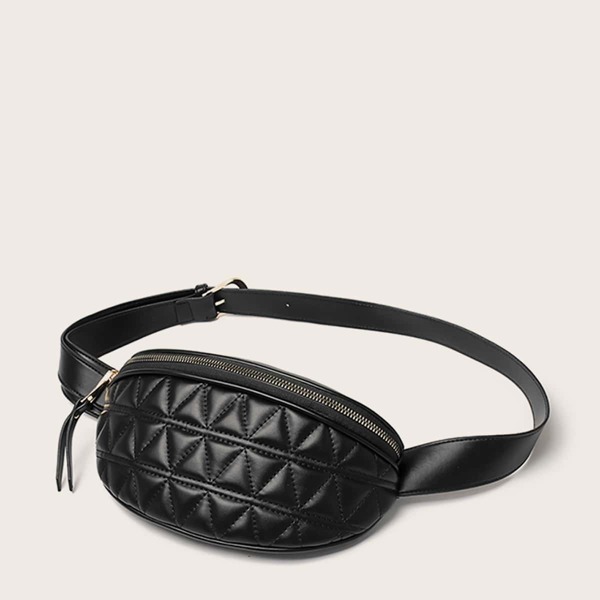 

Quilted Zip Front Fanny Pack, Black
