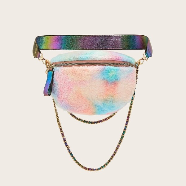 

Gradient Fluffy Fanny Pack With Chain, Multicolor