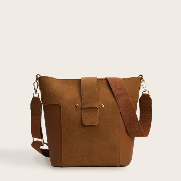 

2pcs Minimalist Crossbody Bag With Inner Pouch, Brown