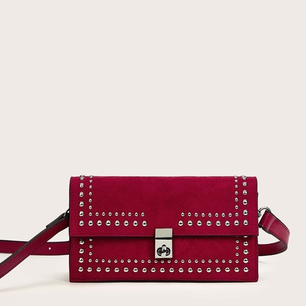 

Twist Lock Studded Decor Crossbody Bag
