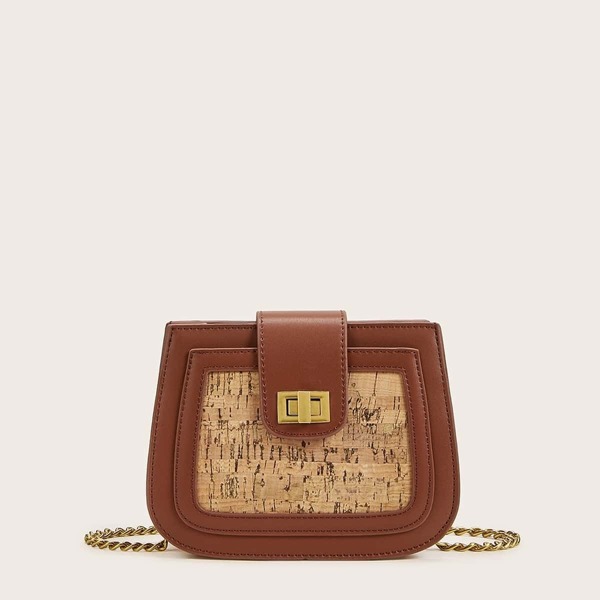 

Twist Lock Wood Grain Chain Bag, Multicolor