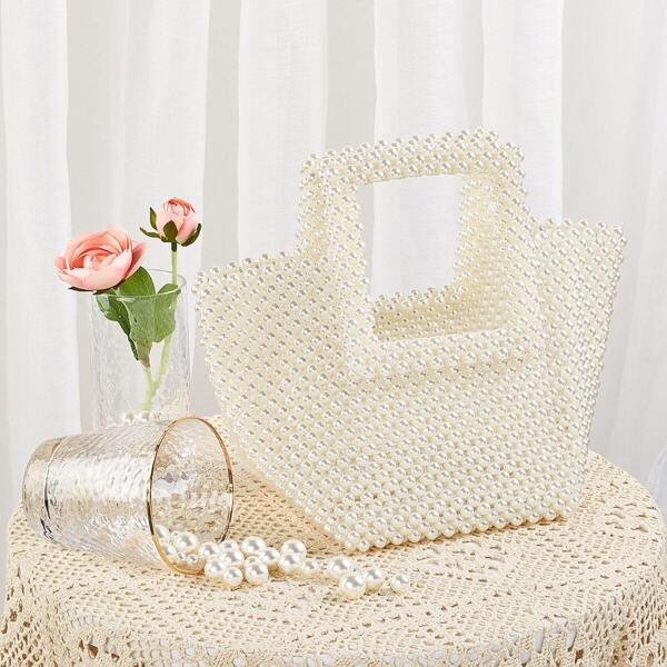 

Faux Pearl Beaded Tote Bag