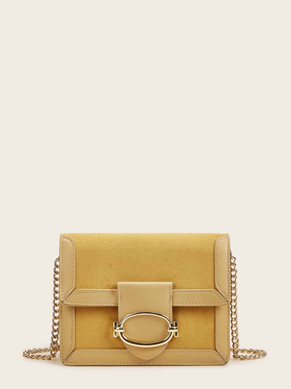 

Color Block Flap Chain Crossbody Bag, Yellow