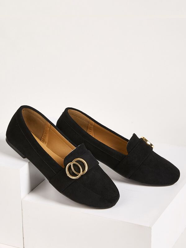 

Metal Decor Flat Smoking Shoes, Black