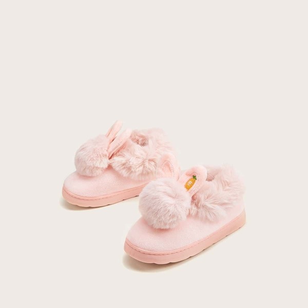 

Girls Pom Pom Decor Fluffy Slippers, Pink